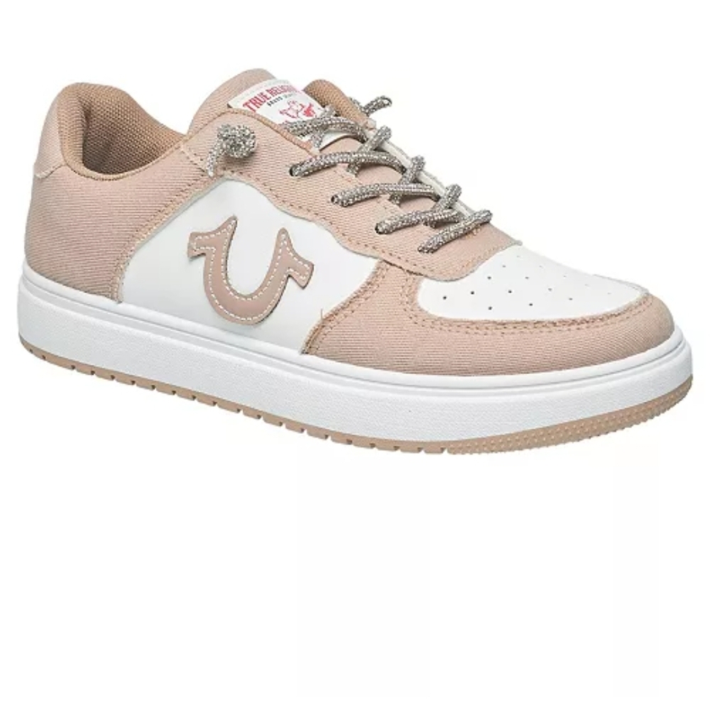 True Religion Blush Pink White Court Sneakers NWT Glitter Laces Size 10